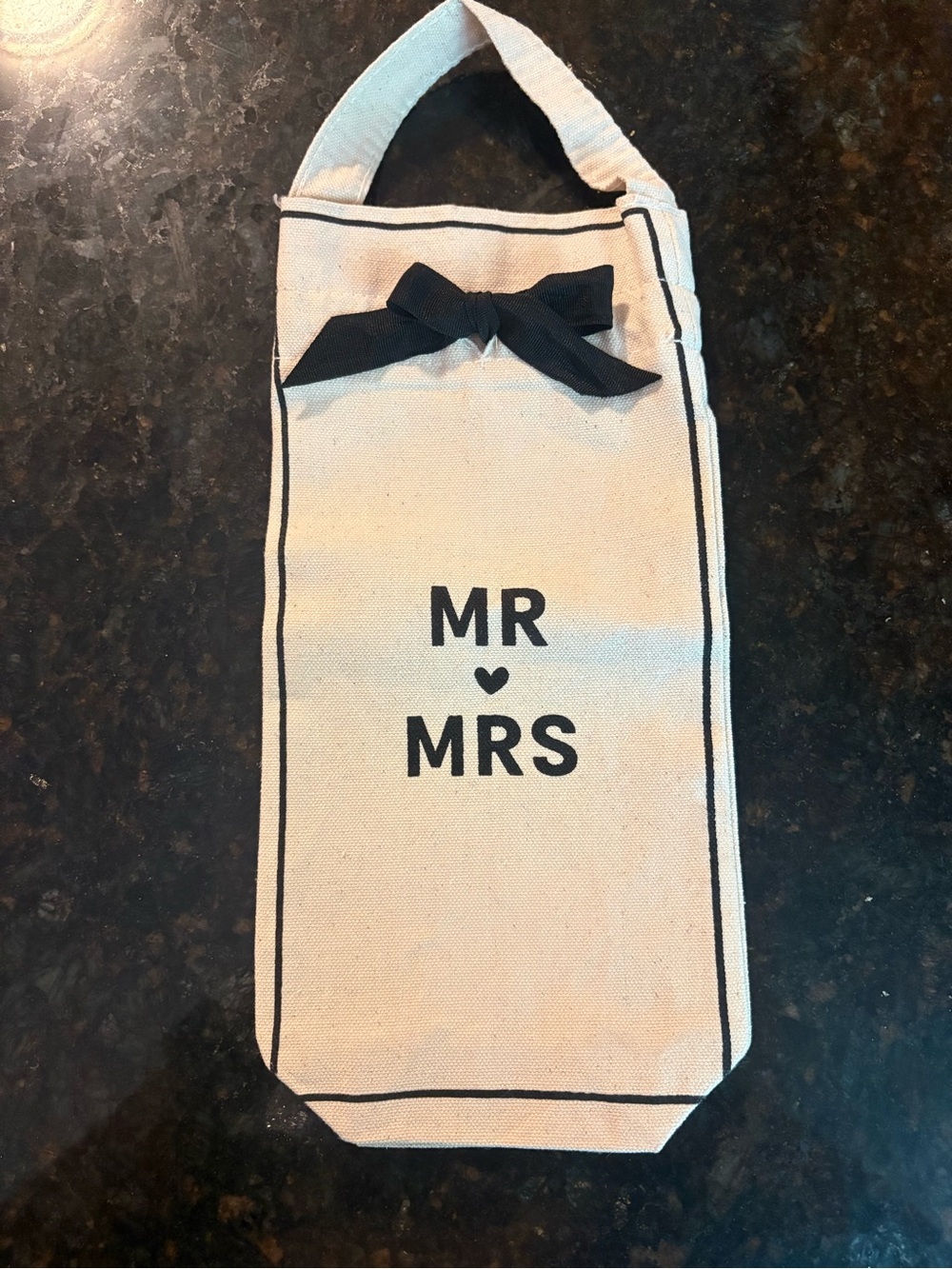MR ♥ MRS Canvas Wine Bag with Black Bow